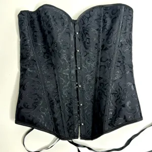 Black Corset | Silver Linked Front | Boned Structured | Back Braided Tie Gothic