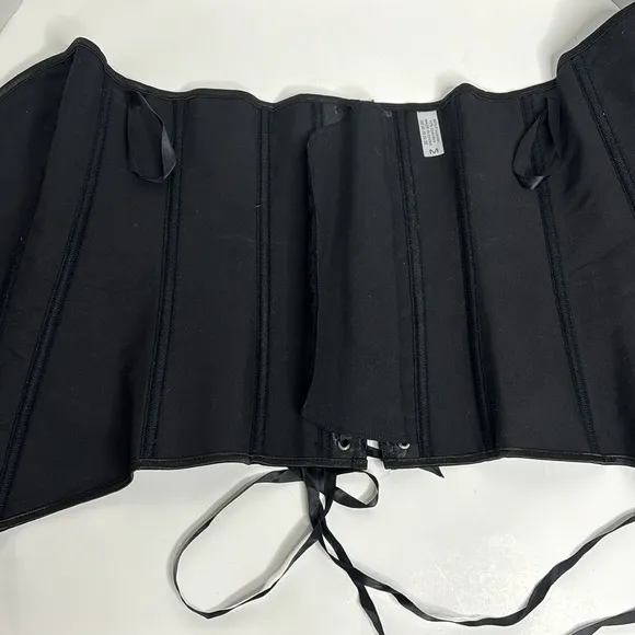 Black Corset | Silver Linked Front | Boned Structured | Back Braided Tie Gothic