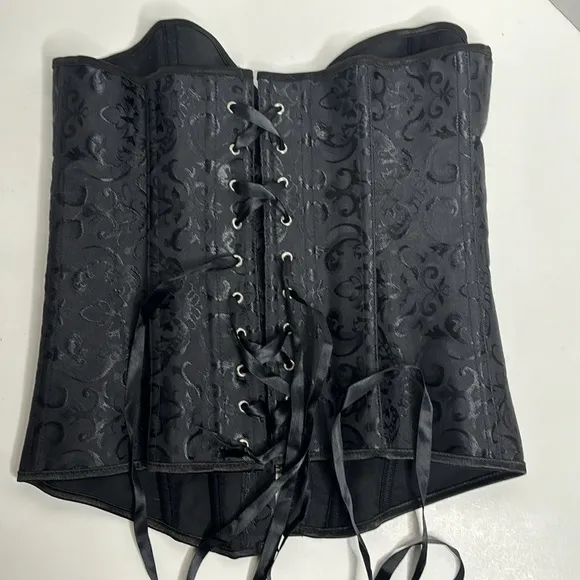 Black Corset | Silver Linked Front | Boned Structured | Back Braided Tie Gothic