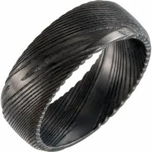 Black Damascus Steel 8 mm Patterned Band Size 13