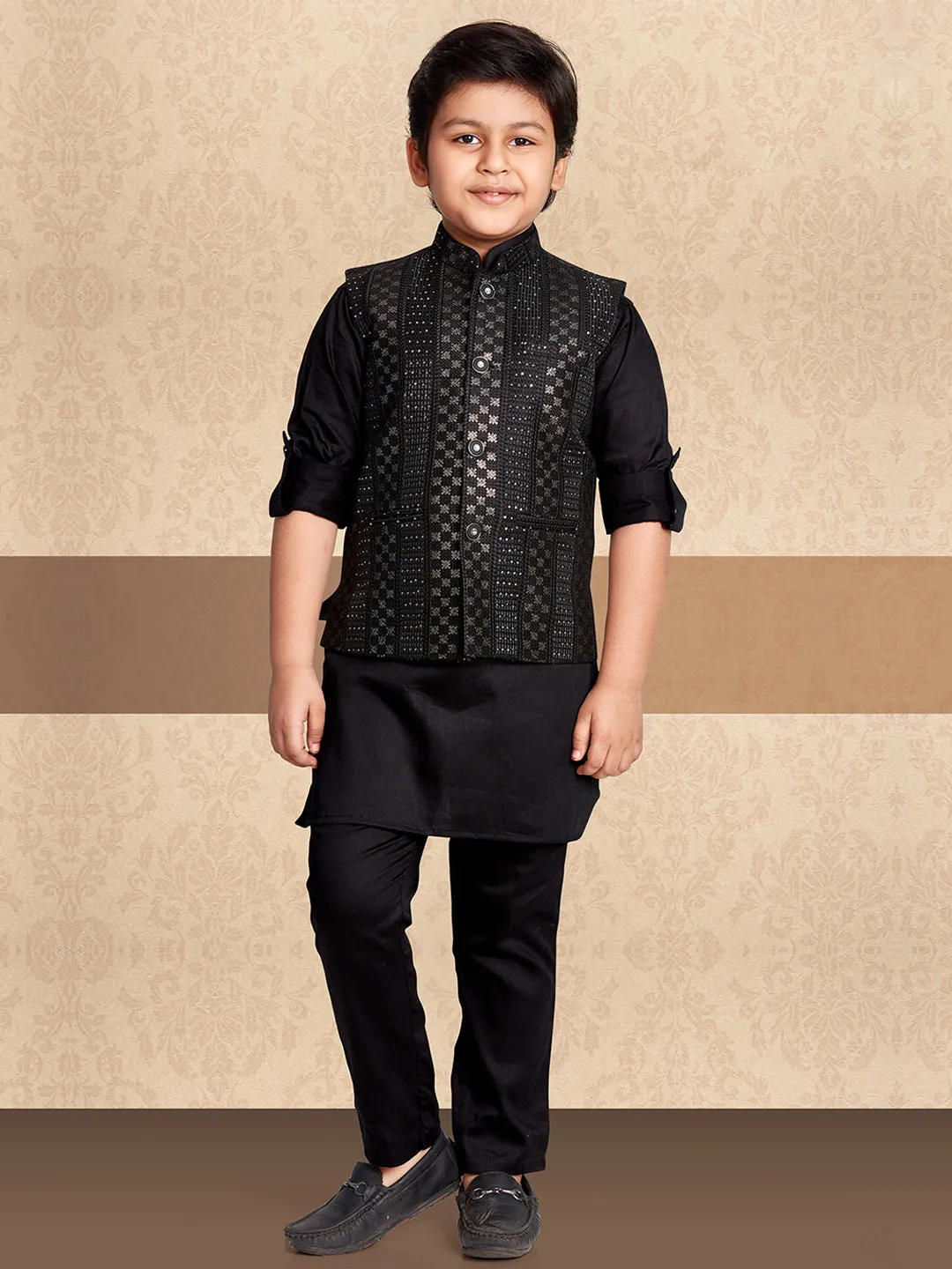 Black Embellished Kurta Bandi Set