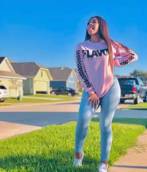 Black Flavor | Light Pink Long Sleeve Tee (Solid Checkered Drippin Sleeve)