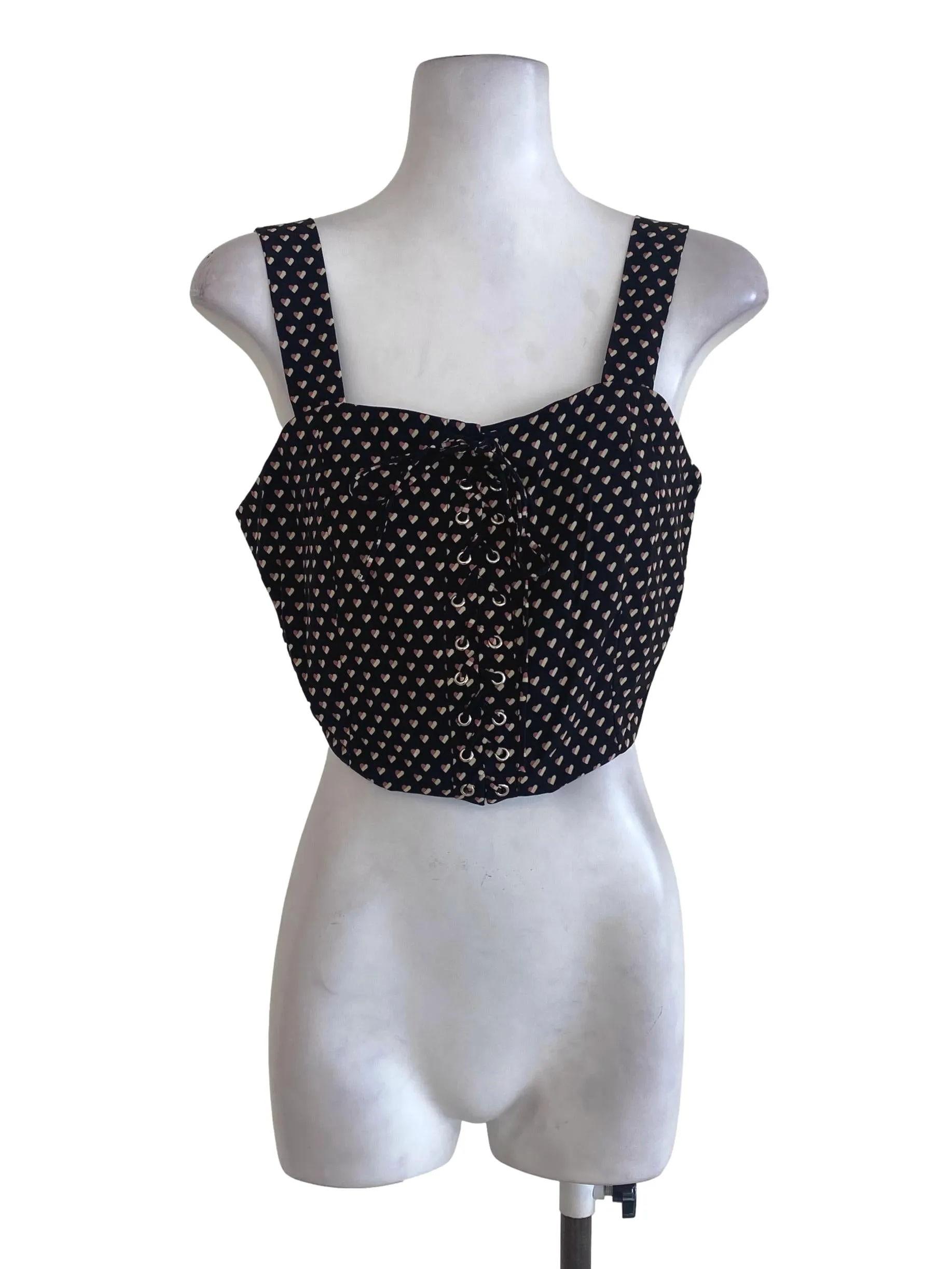 Black Heart Patterned Crop Top