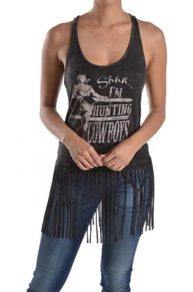 Black - Hunting Cowboys Embellished Tank -