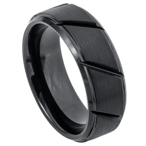Black IP Plated Multiple Diagonal Grooves Brushed Center - 8mm