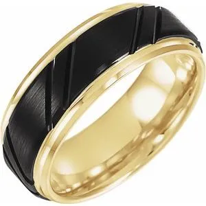 Black PVD & 18K Yellow Gold-Plated Tungsten 8 mm Grooved Band 13.5