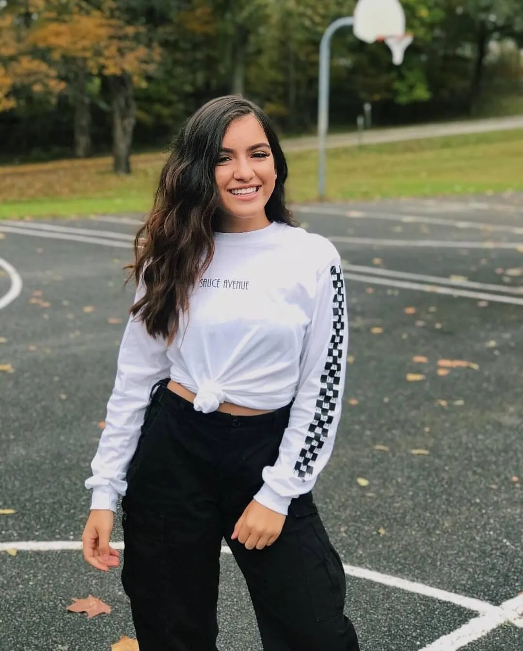 Black SA | White Long Sleeve Tee (Solid Checkered Drippin Sleeve)