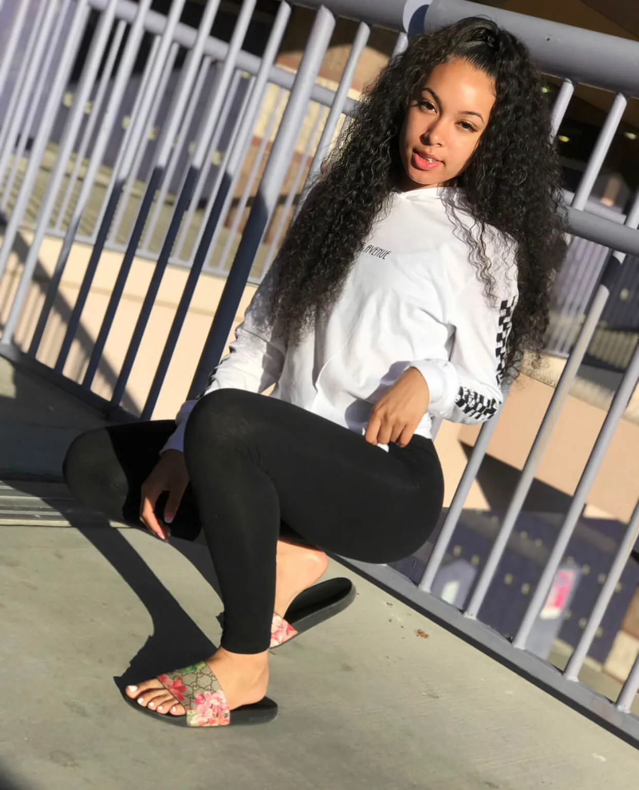 Black SA | White Long Sleeve Tee (Solid Checkered Drippin Sleeve)