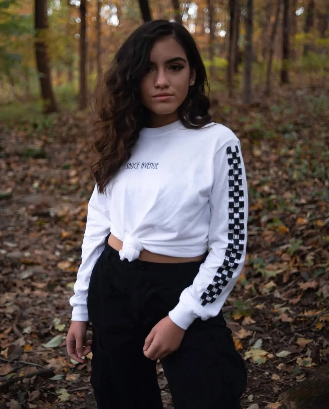 Black SA | White Long Sleeve Tee (Solid Checkered Drippin Sleeve)