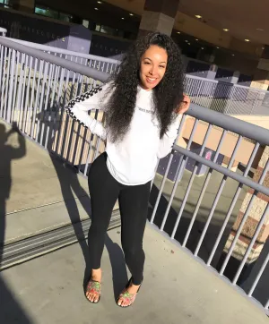 Black SA | White Long Sleeve Tee (Solid Checkered Drippin Sleeve)
