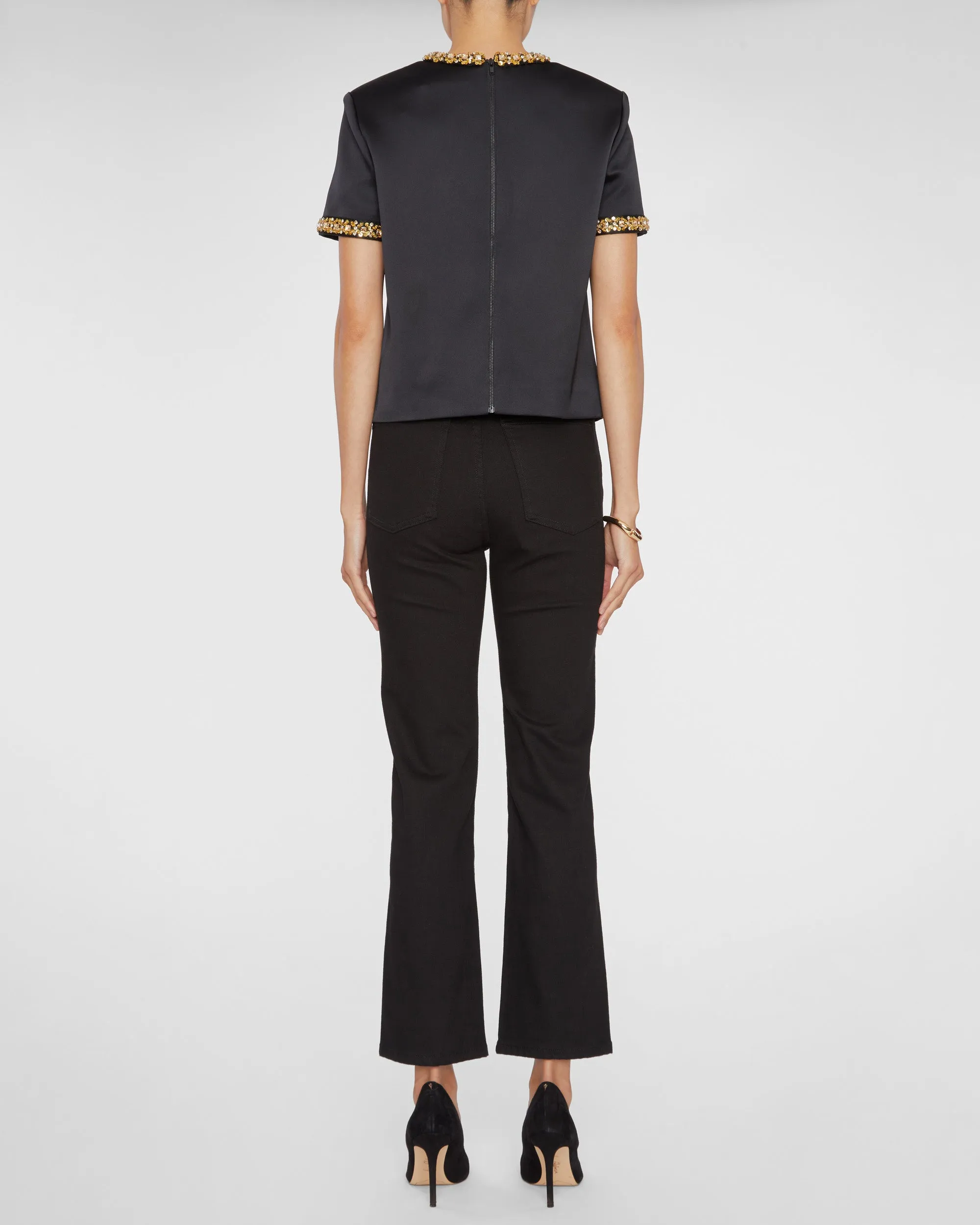 Black Satin Embellished Top