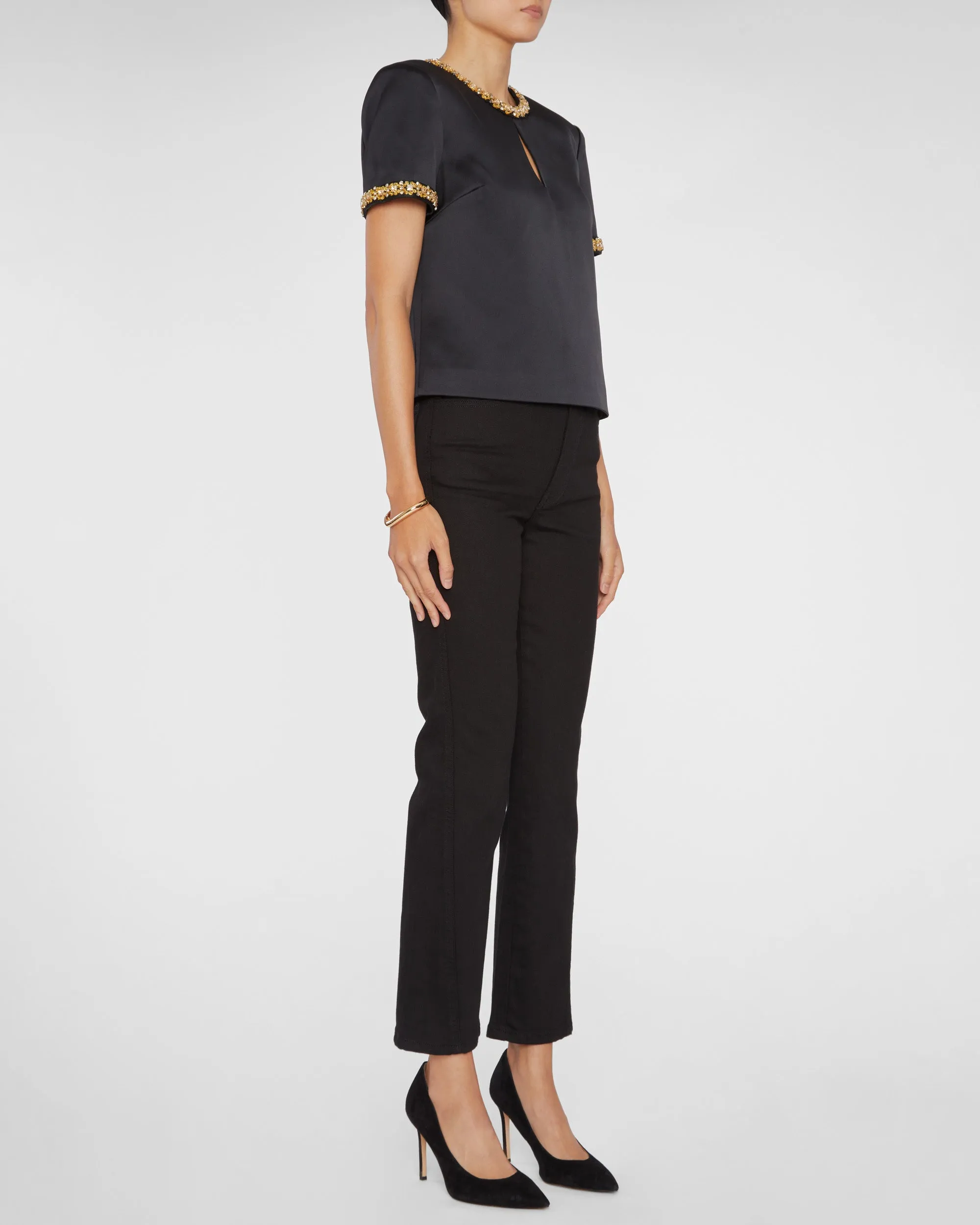 Black Satin Embellished Top