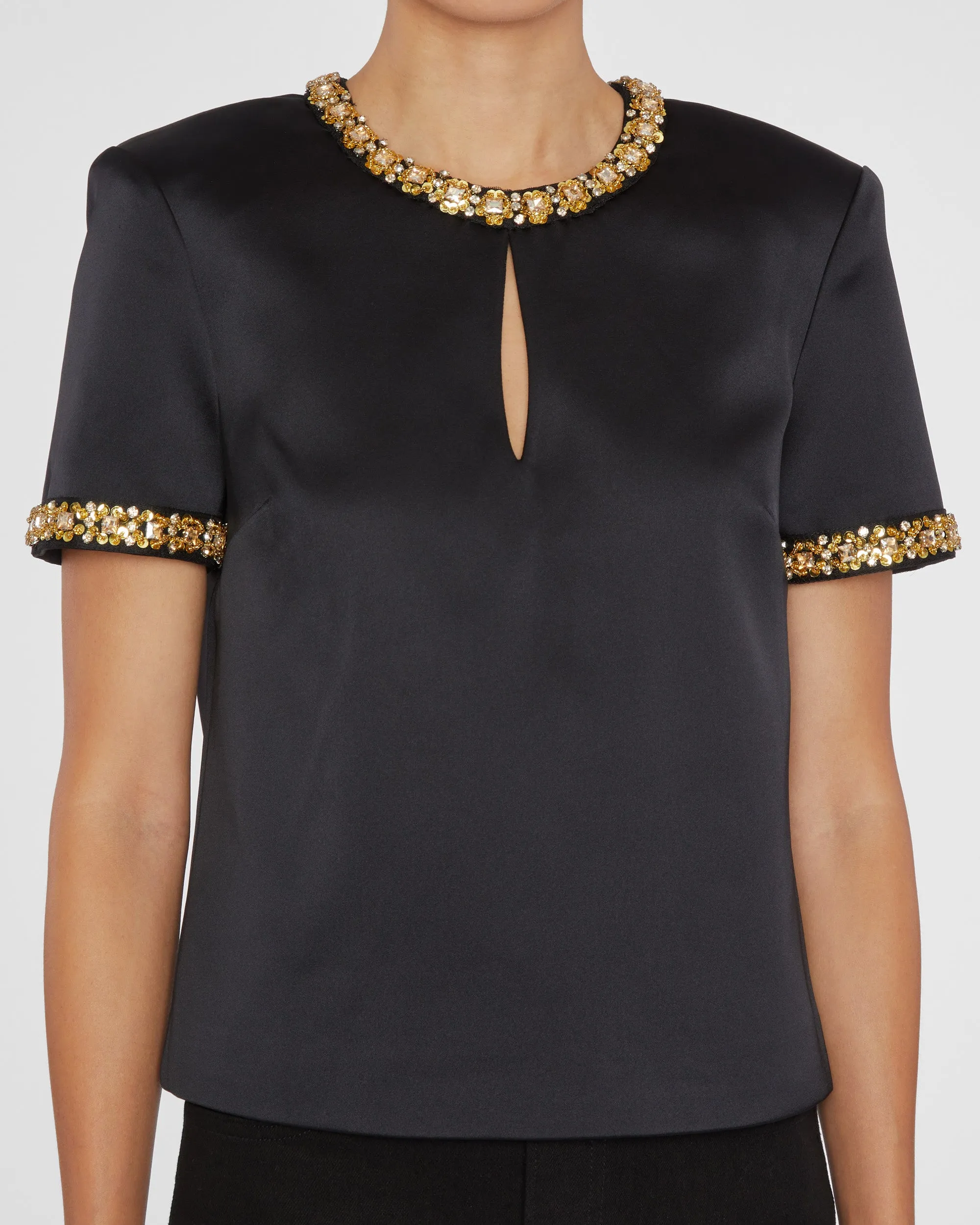 Black Satin Embellished Top