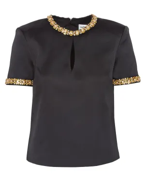 Black Satin Embellished Top