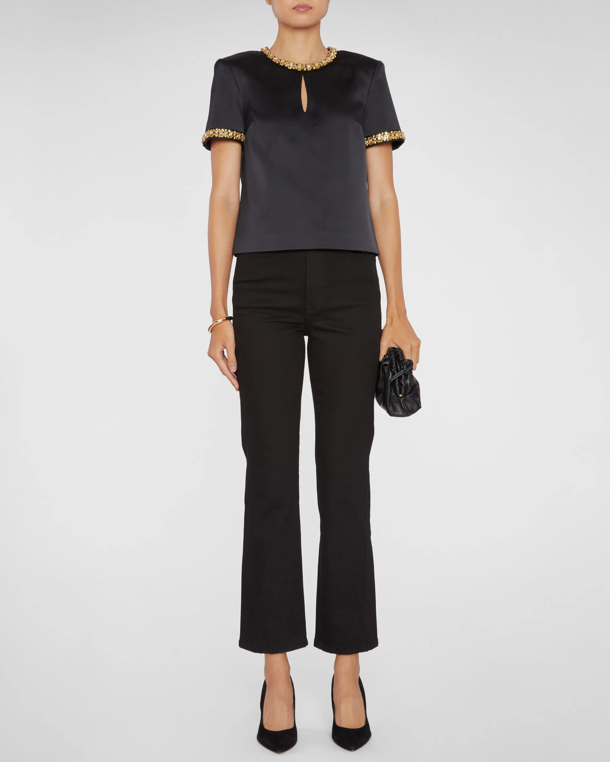 Black Satin Embellished Top