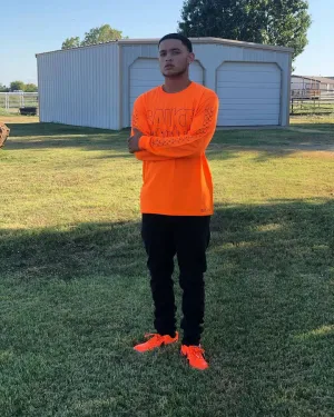 Black Sauce Outline | Orange Long Sleeve Tee (Outline Checkered Drippin Sleeves)