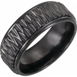 Black Titanium 8 mm Patterned Band Size 9.5