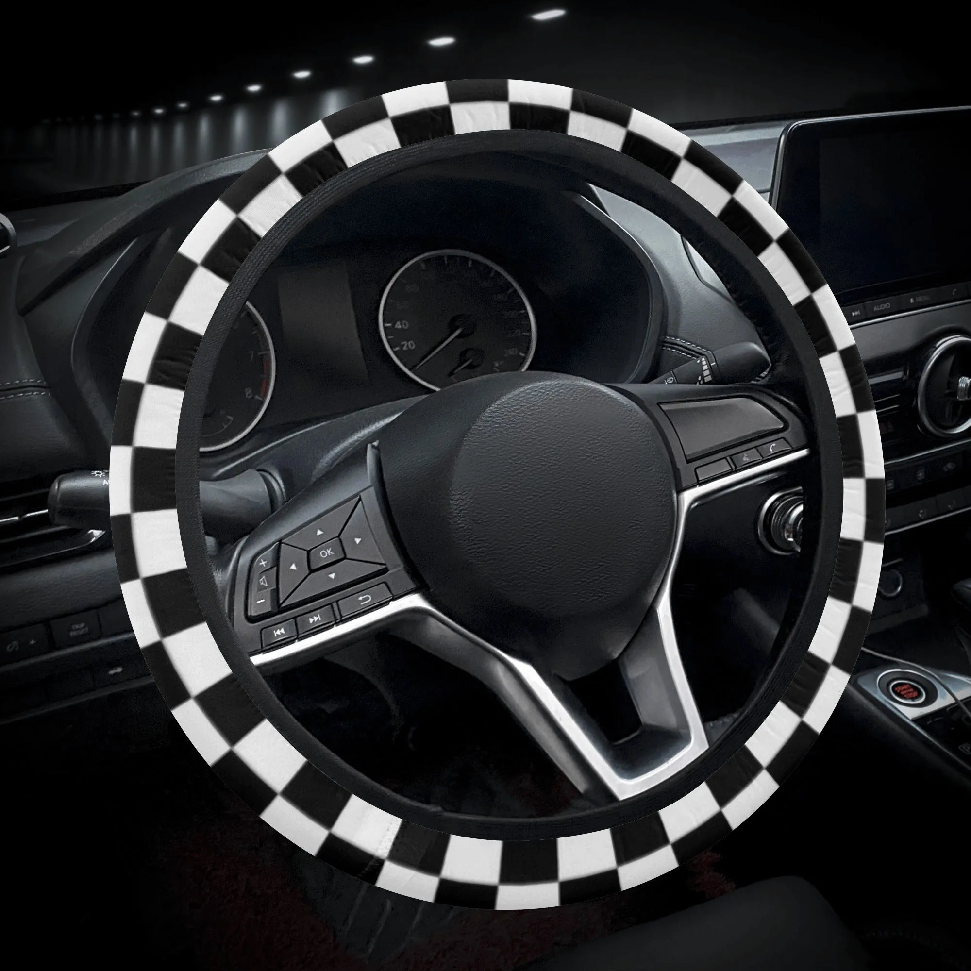 Black White Checkered Car Steering Wheel Cover