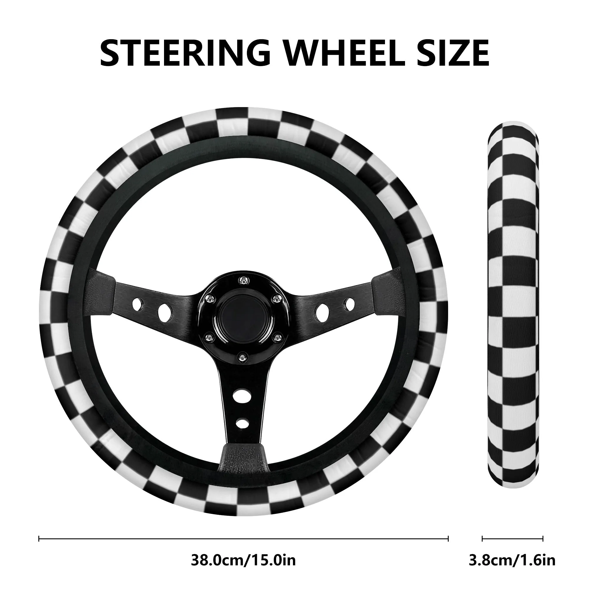 Black White Checkered Car Steering Wheel Cover