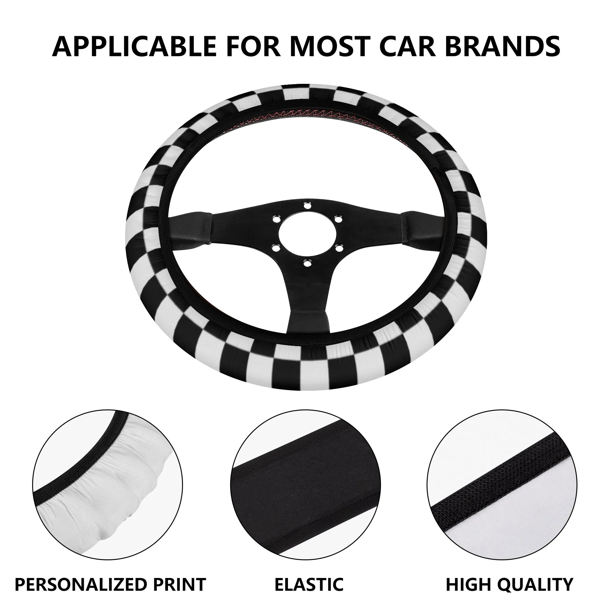 Black White Checkered Car Steering Wheel Cover