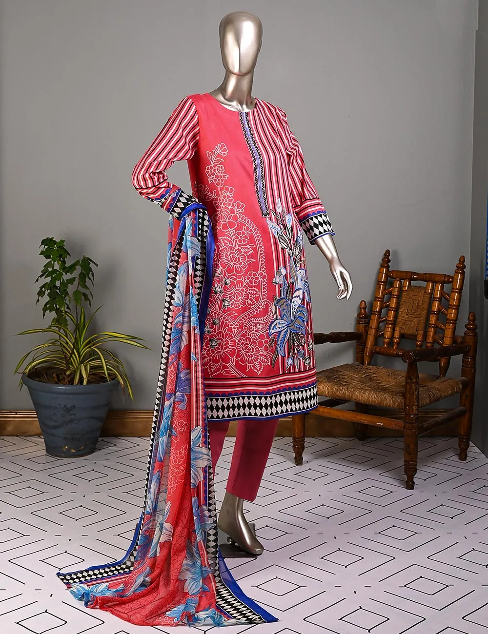 BLC-01A - Checkered Field | Un-Stitched Embroidered Lawn Dress