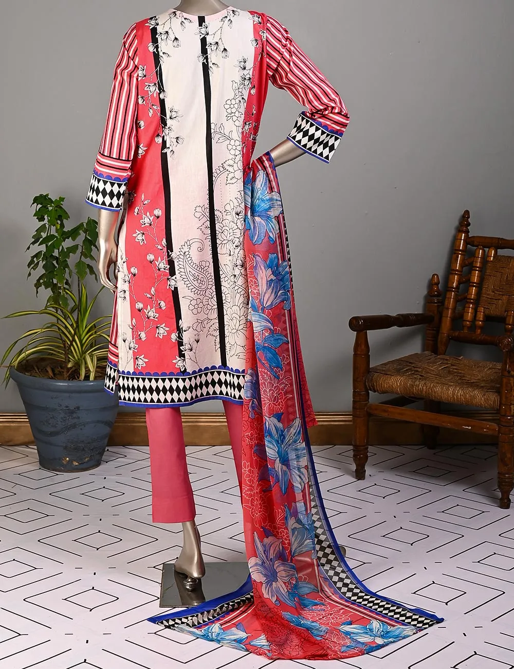 BLC-01A - Checkered Field | Un-Stitched Embroidered Lawn Dress