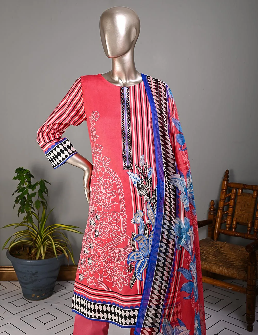 BLC-01A - Checkered Field | Un-Stitched Embroidered Lawn Dress