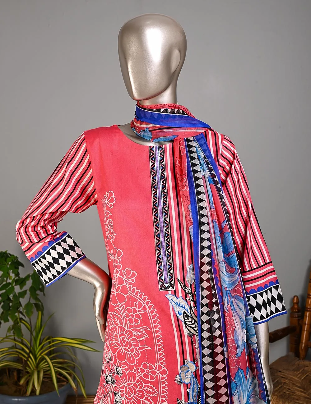 BLC-01A - Checkered Field | Un-Stitched Embroidered Lawn Dress