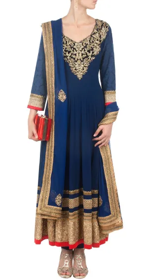 Blue color long anarkali suit online