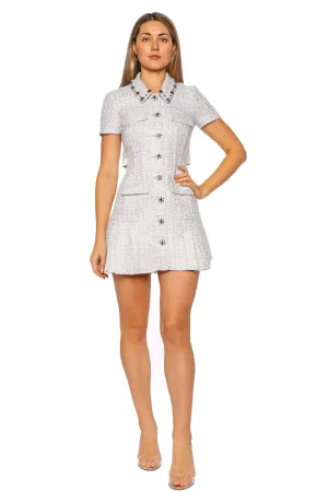 Blue Embellished Bouclé Mini Dress