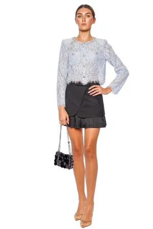 Blue Scalloped Lace Embellished Top