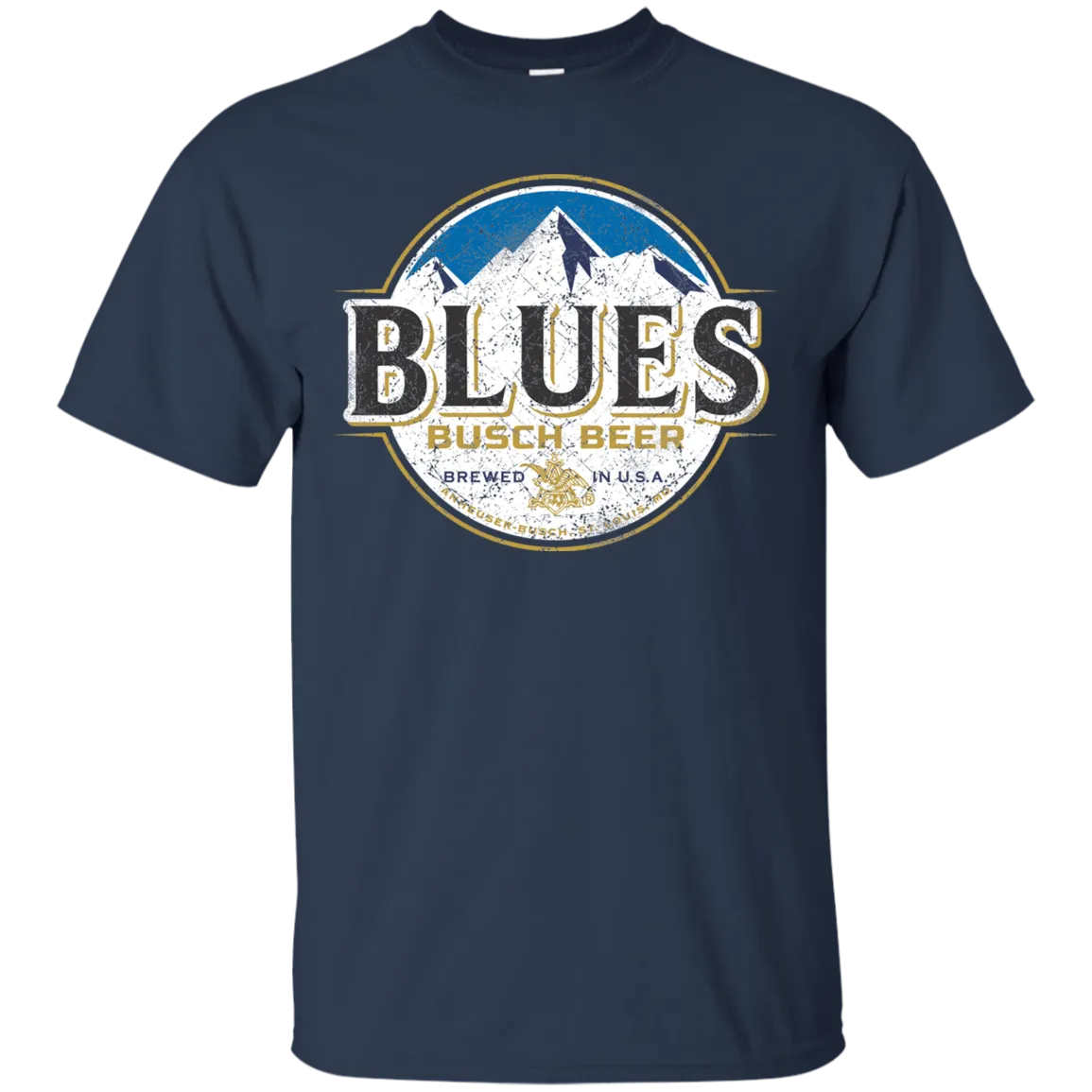 Blues Busch Light Beer T-Shirt Custom Designed Color Worn Label Pattern