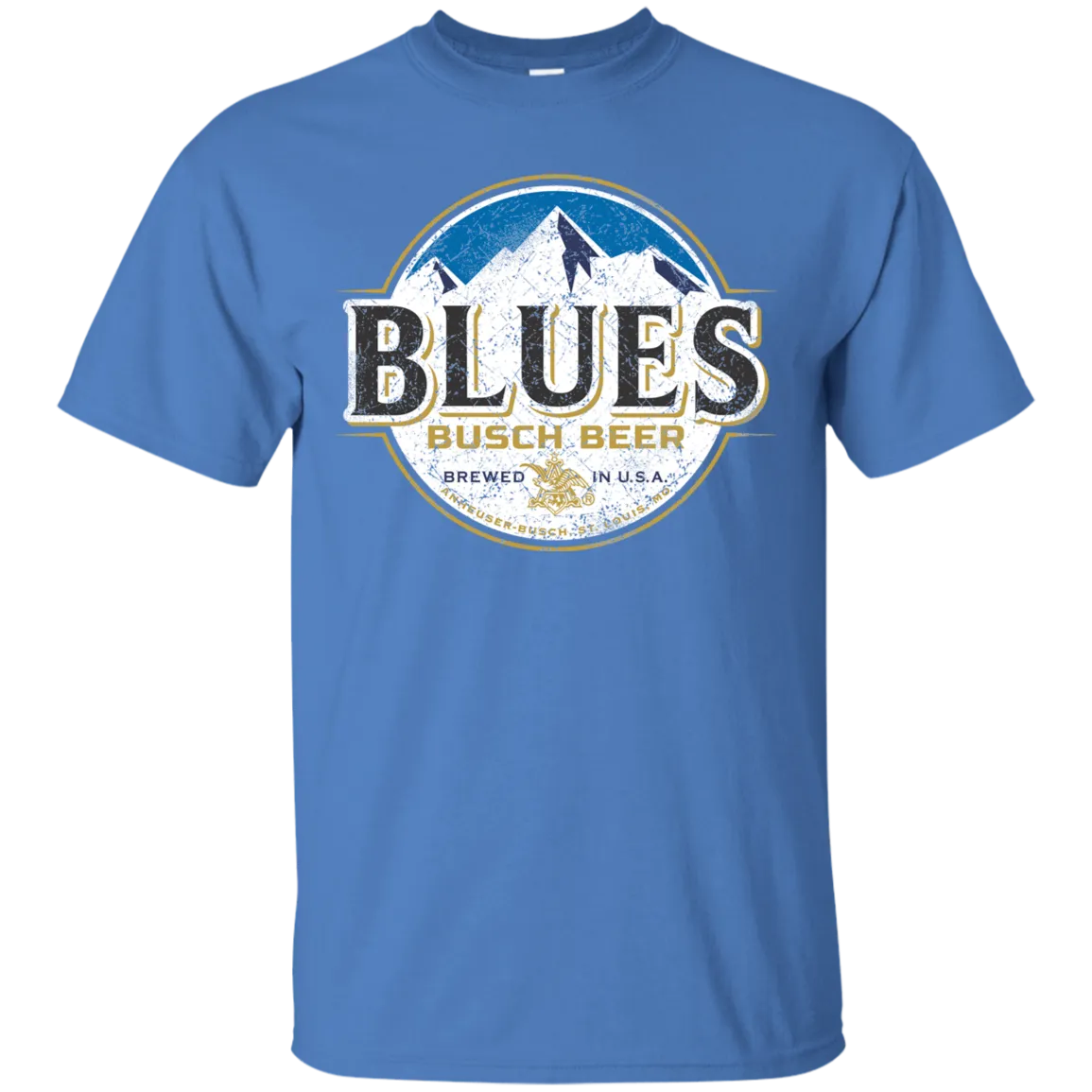 Blues Busch Light Beer T-Shirt Custom Designed Color Worn Label Pattern