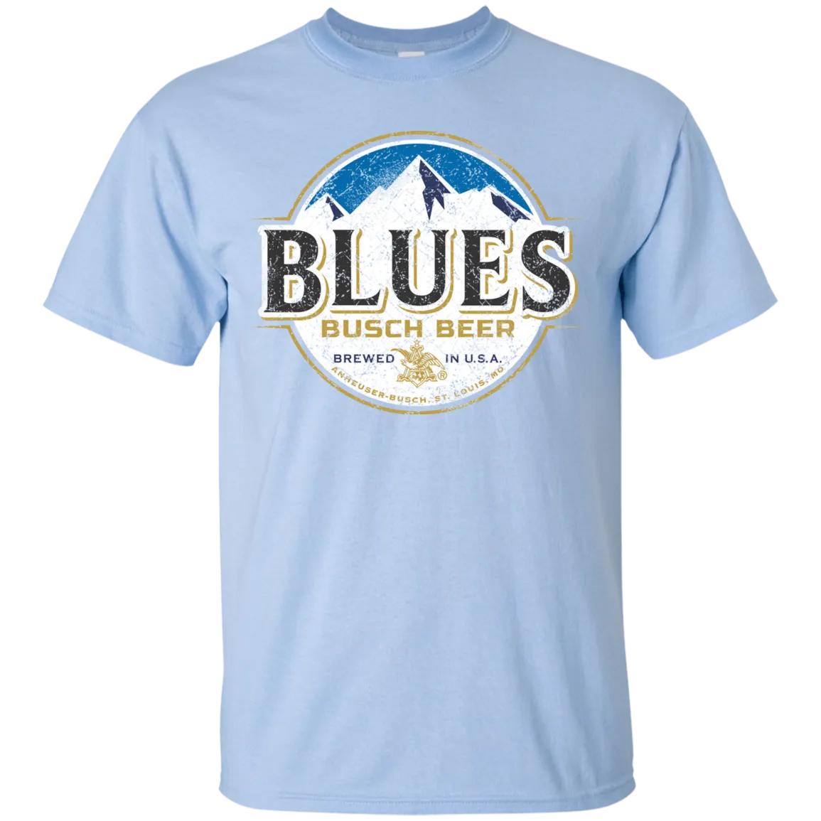 Blues Busch Light Beer T-Shirt Custom Designed Color Worn Label Pattern