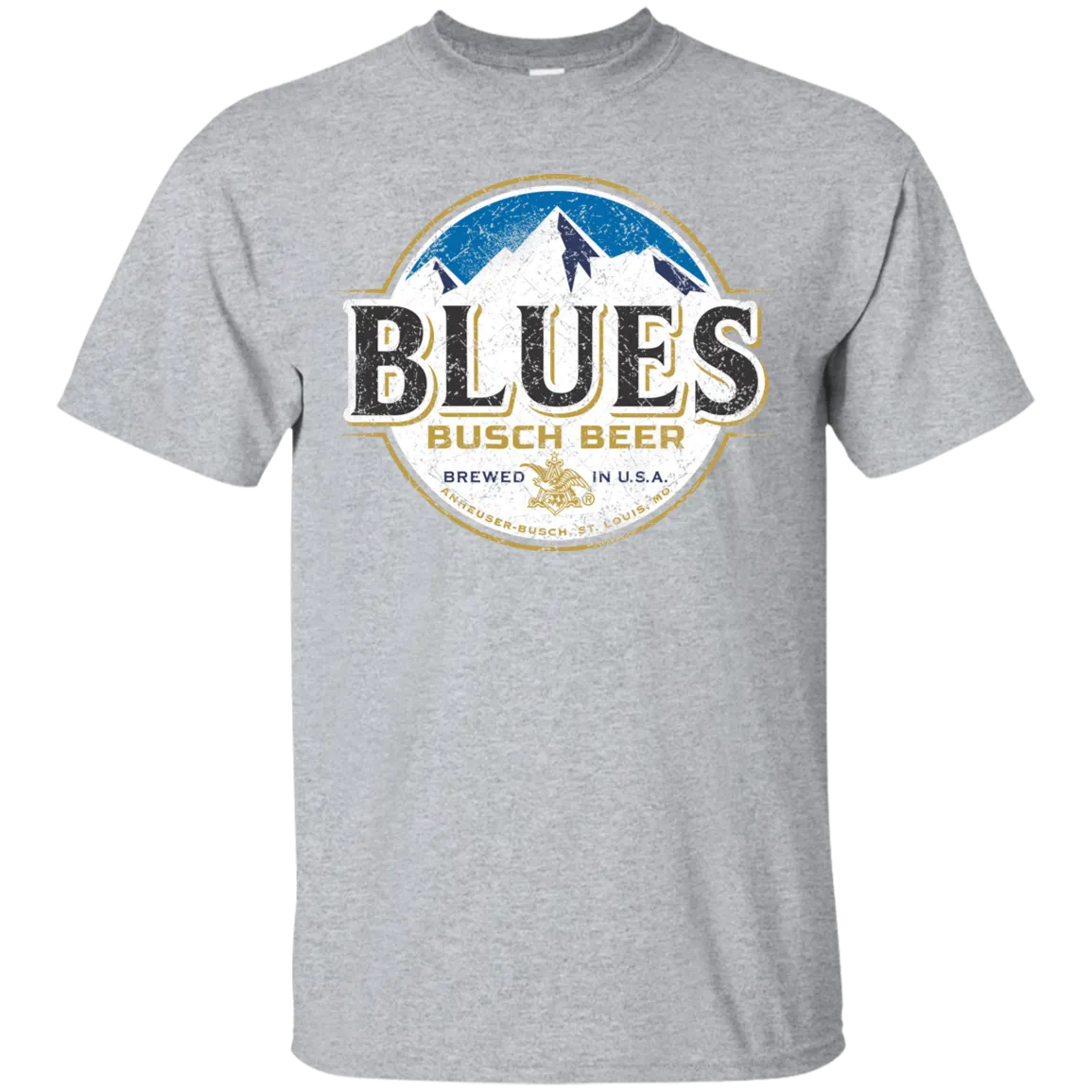 Blues Busch Light Beer T-Shirt Custom Designed Color Worn Label Pattern