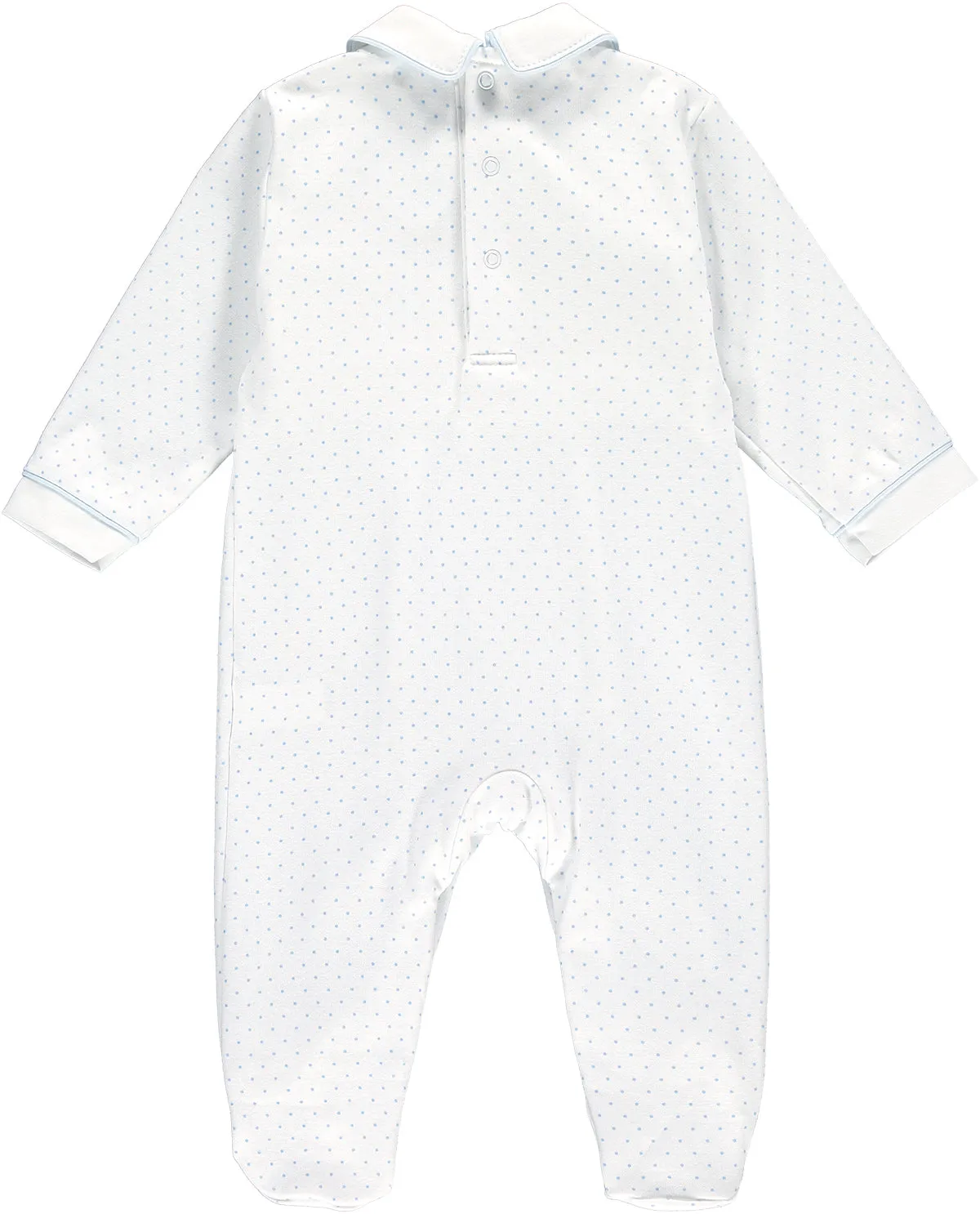 Boys Rocking Horse White and Blue Spotty Babygrow