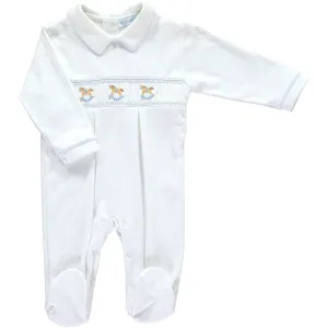Boys Rocking Horse White and Blue Spotty Babygrow