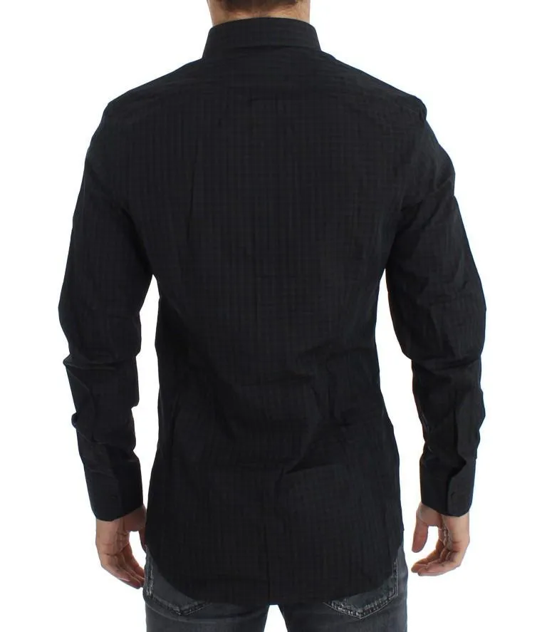 Brown Blue Checkered GOLD Slim Fit Casual Shirt