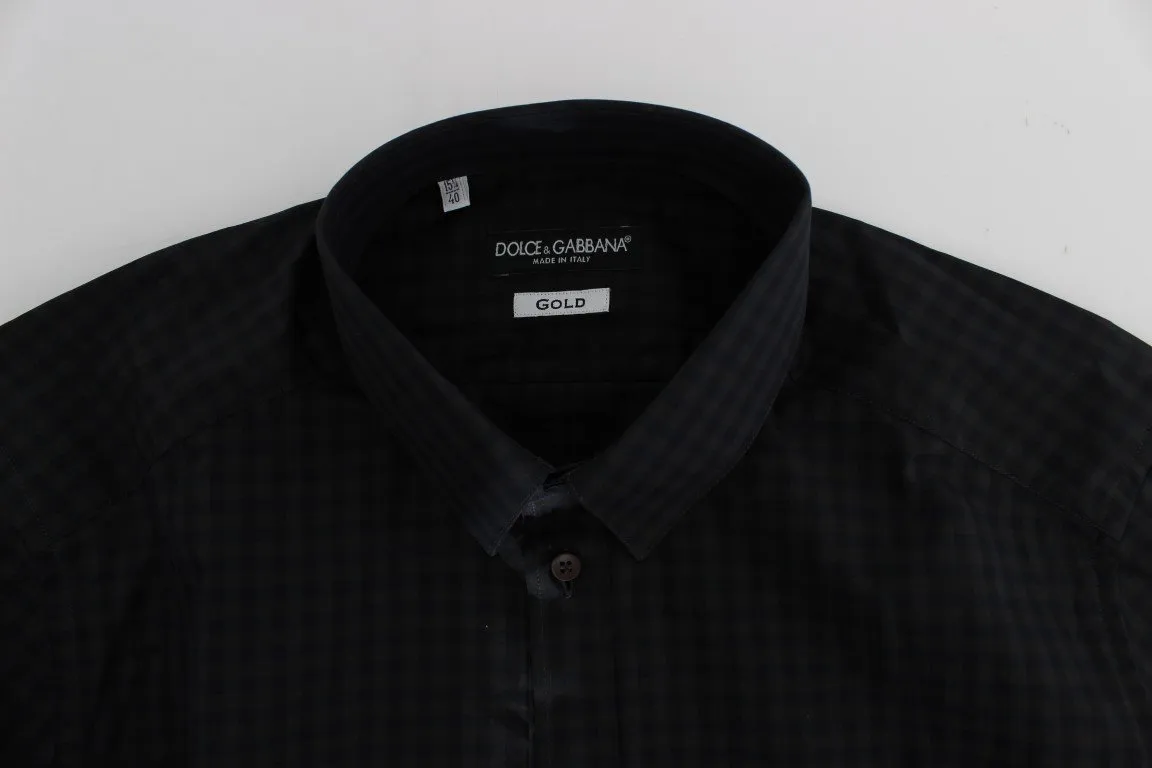 Brown Blue Checkered GOLD Slim Fit Casual Shirt