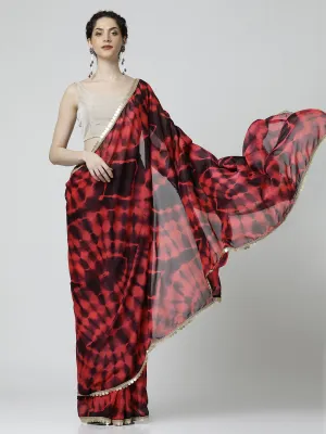 Brown Embellished Satin Tie-Dye Saree