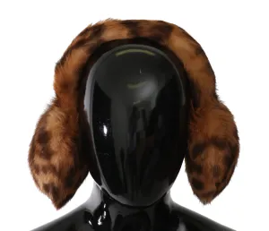 Brown Patterned Lapin Fur Hair Headwear Kids Ear Muffs