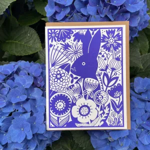 Bunny in the Garden art card, blank greeting card for any occasion, scandinavian flower card, rabbit greeting card
