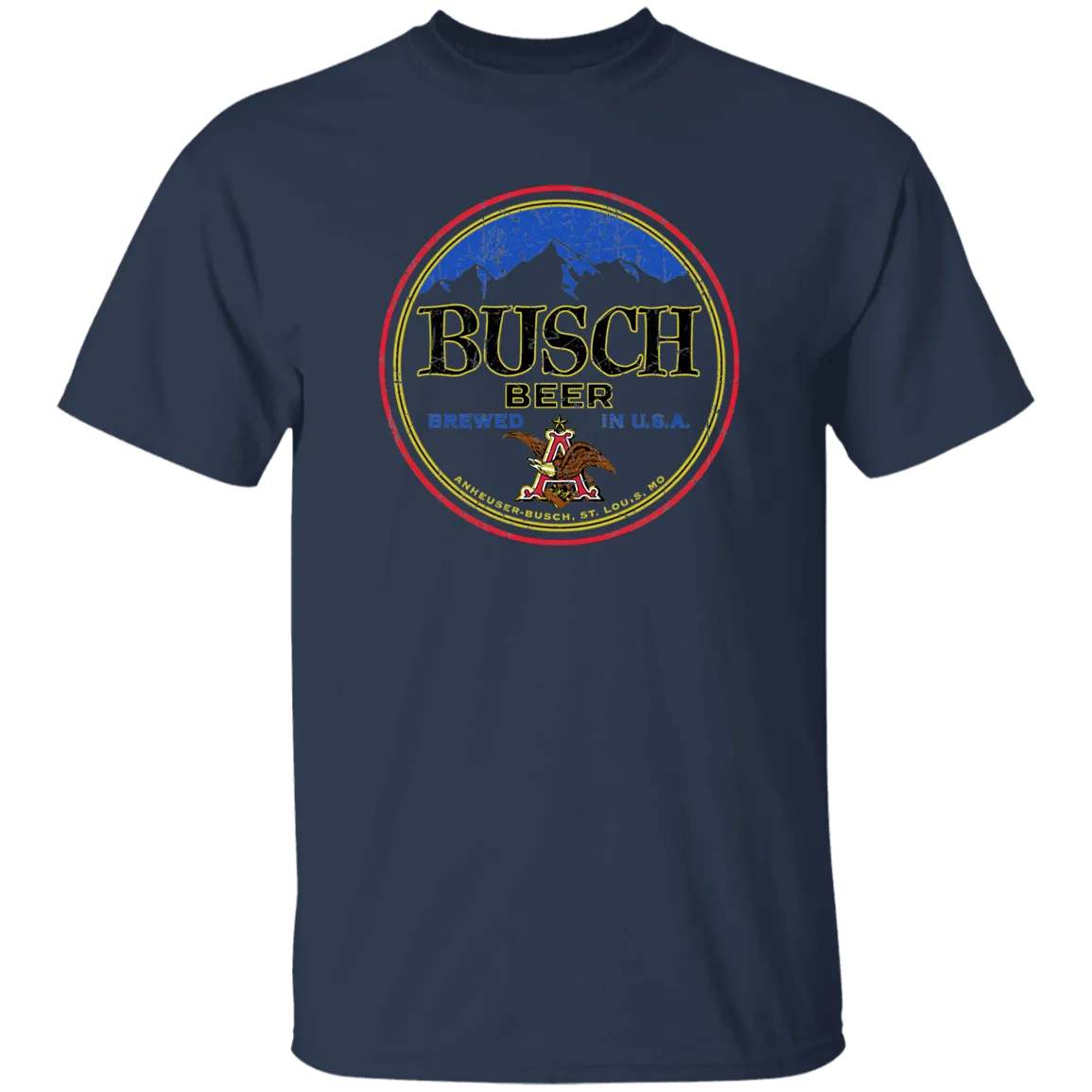 Busch Beer T-Shirt Custom Designed Color Round Worn Label Pattern