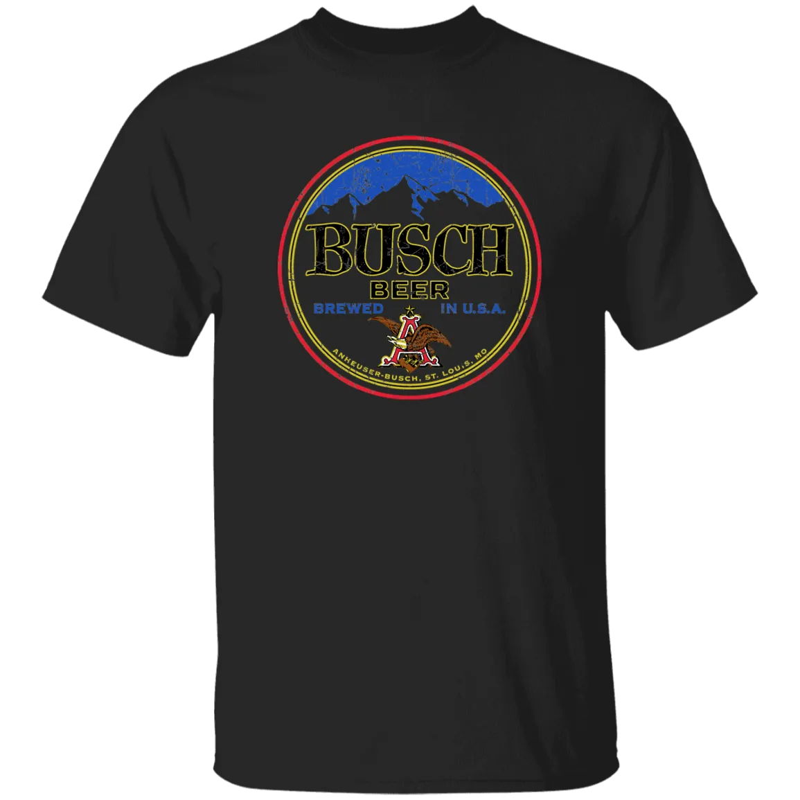 Busch Beer T-Shirt Custom Designed Color Round Worn Label Pattern