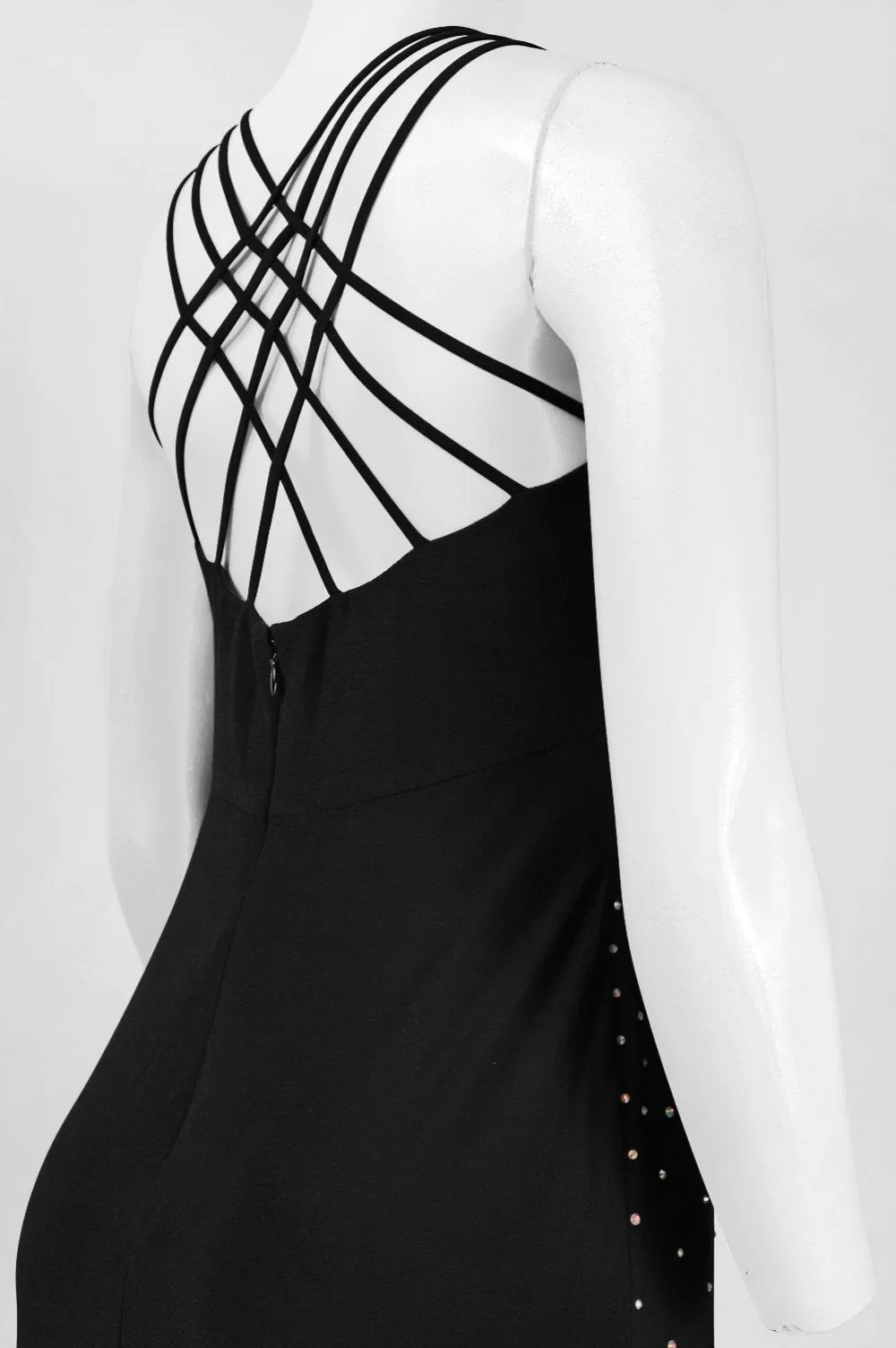 Cachet 56799  V-Neck Sleeveless Embellished String Back Zipper Back Jersey Dress