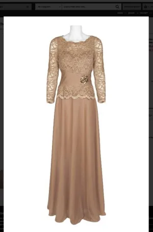 Cachet 57727 Scalloped Neck Long Sleeve Illusion Embellished Popover