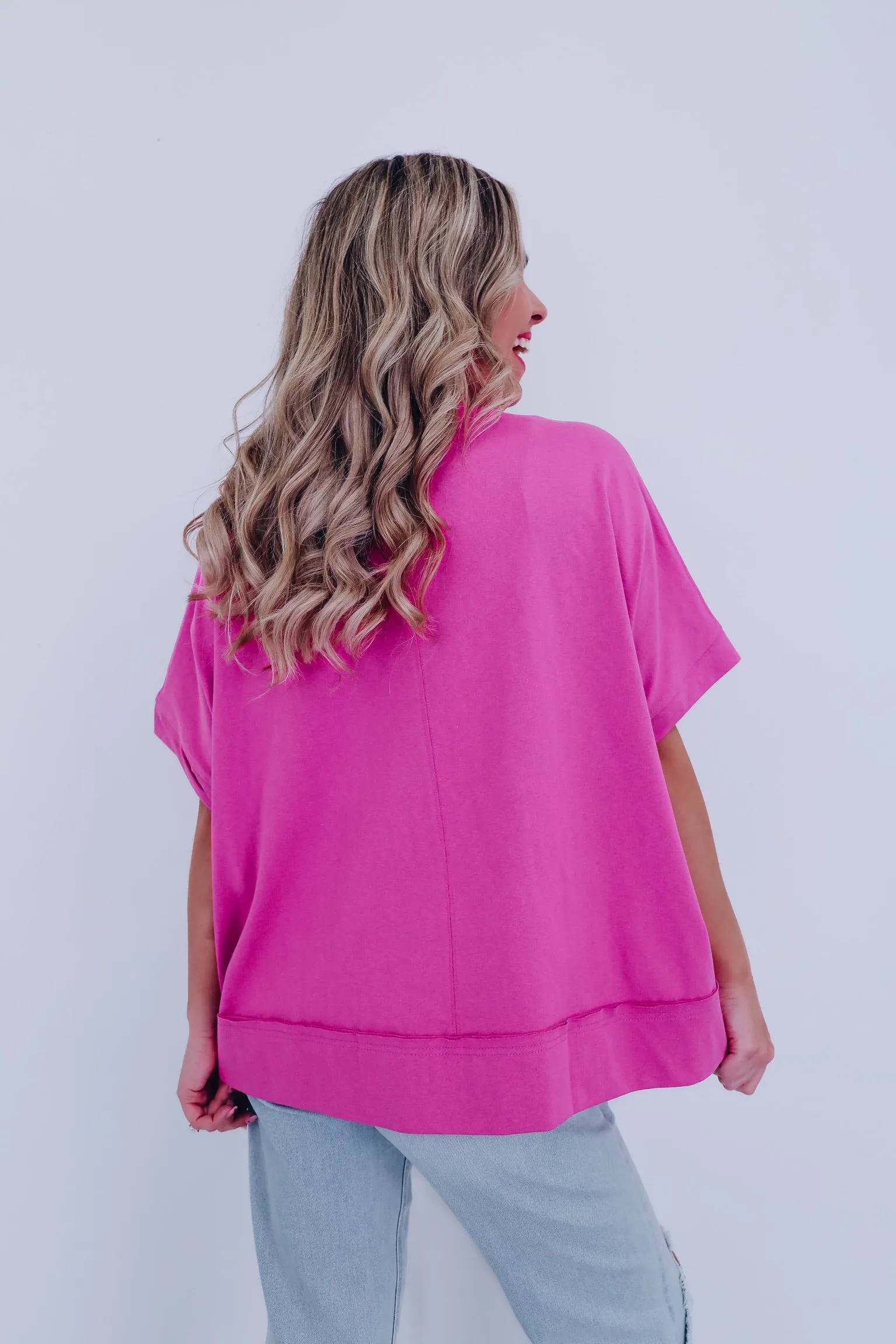 Cacti Sequin Embroidered Oversized Top - Pink