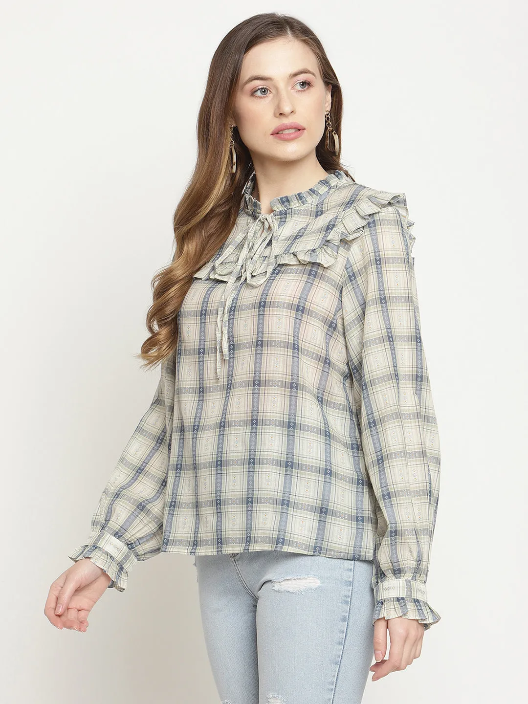 Camla Barcelona Women'S Self Design Checkered Top