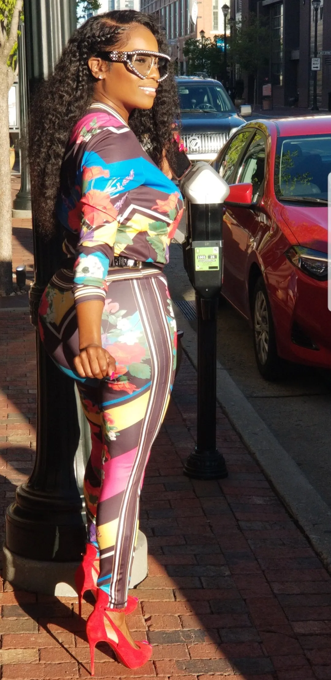 Candi Black Diagonal Stripe Flower Print Stretch Fit Tracksuit