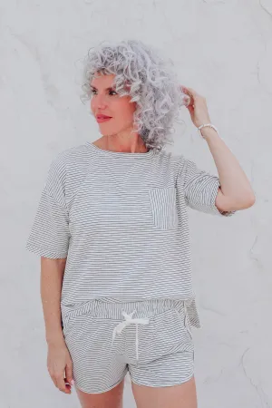 Charcoal Striped Hi-Lo Top